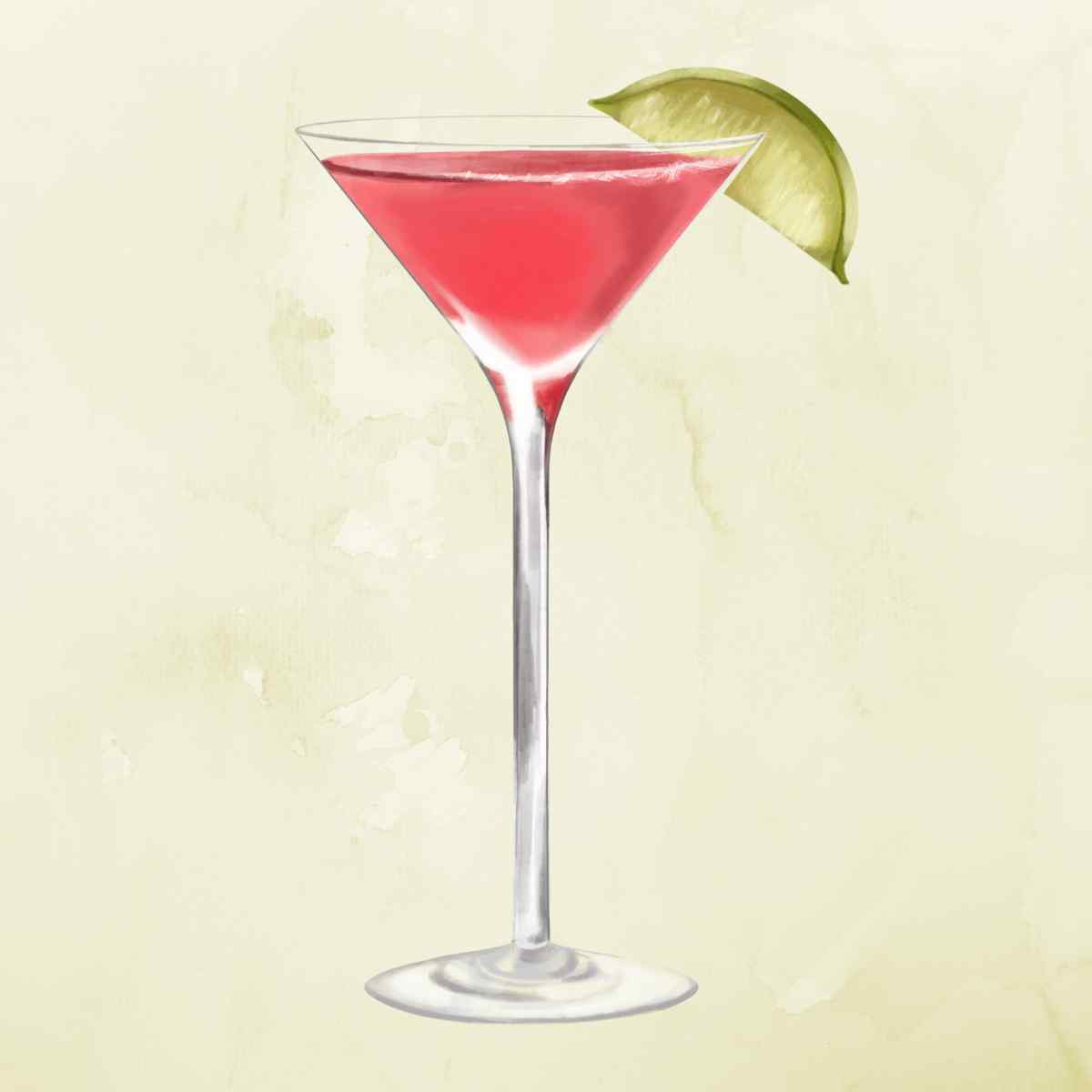 Cosmopolitan cocktail mit Limettenschnitz
