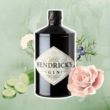 Hendrick's Gin Flasche mit Botanicals