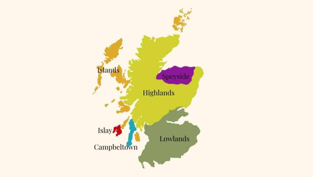 Landkarte mit den verschiedenen Scotch Regionen